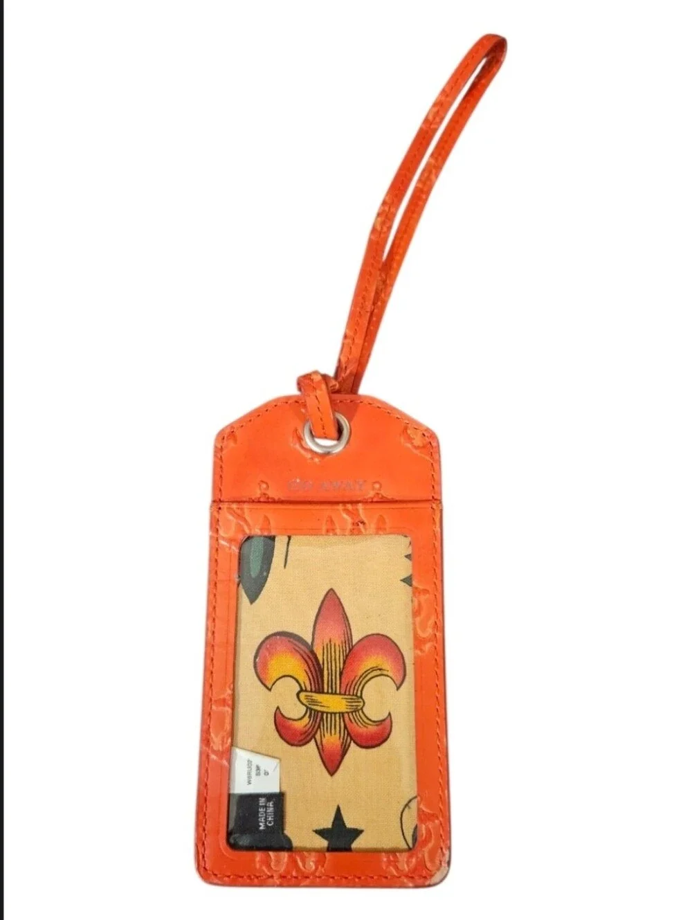 JACK SPADE | Go Away Orange Leather Anchor Embossed Luggage Tag ID Holder